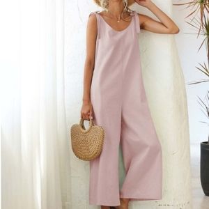 Light Pink Tie Strap Pocket Sleeveless Jumpsuit